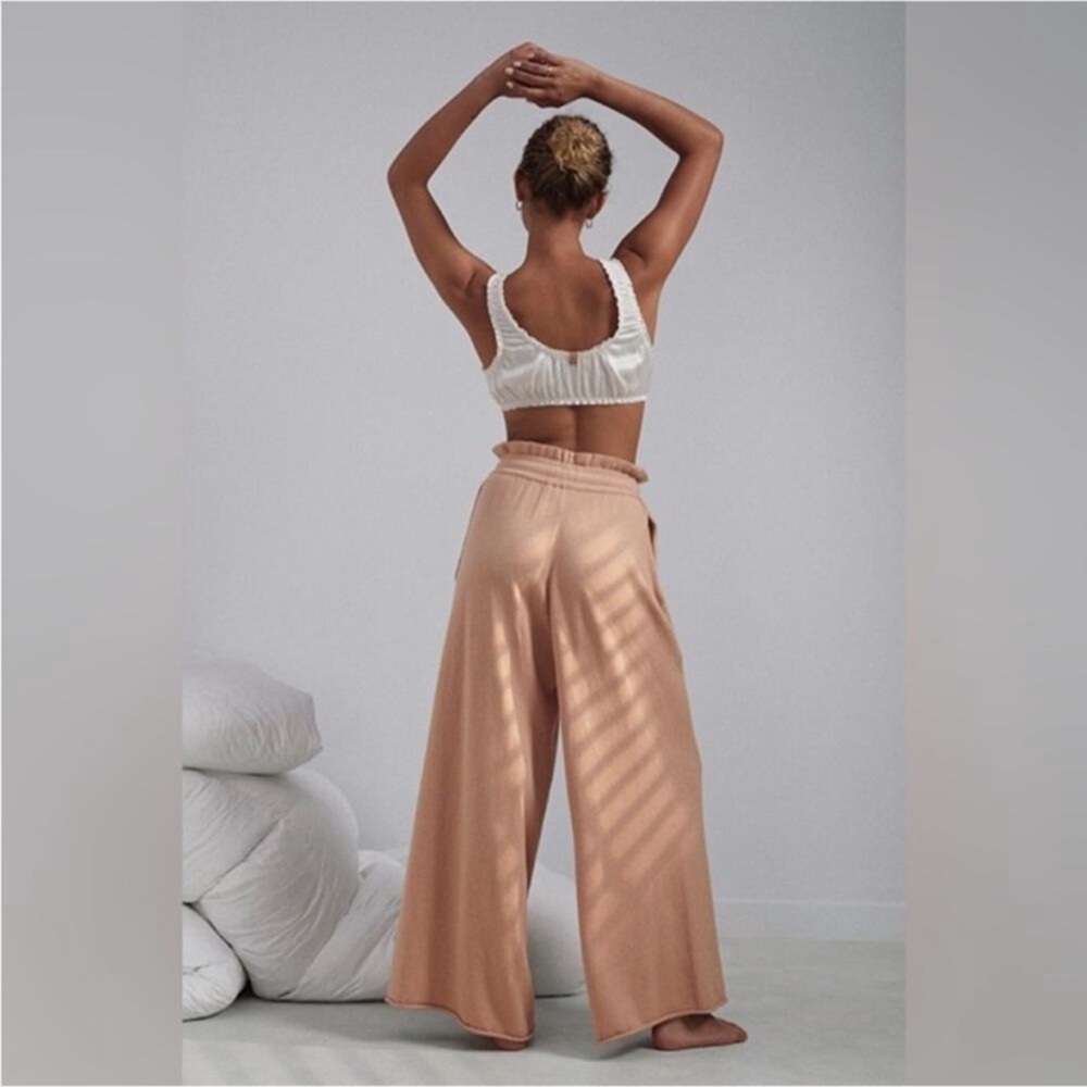 NWOT Lunya Cozy Cotton Silk Nutmeg Neutral Knit Drawstring Wide Leg Pants Size M - Picture 2 of 13